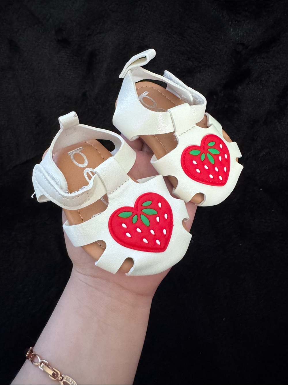 bebe White Baby Sandals with Red Strawberry Applique